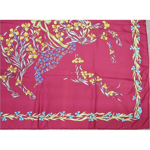 Hermes Silk Scarf - Rich Magenta with Floral Design - Picture 6 of 11